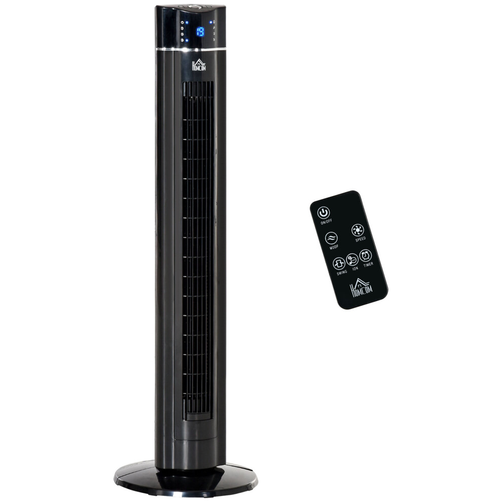 HOMCOM Tower Fan Anion Cooling Bedroom w/ Oscillating, Remote Controller, Black
