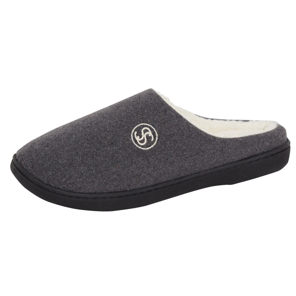 (Grey, UK 8) Strong Souls Mens Memory Foam Slippers Open Back Fleece Lined Mules House Shoes