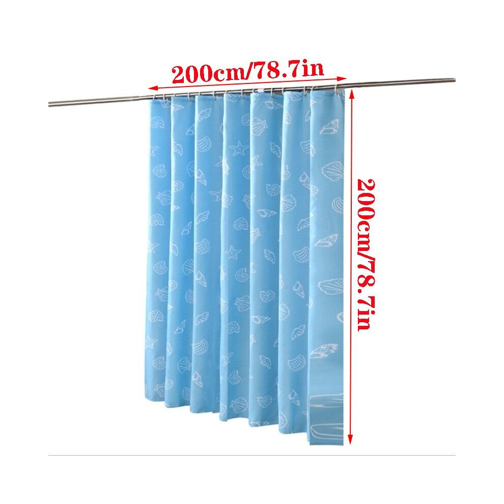 (200*200Cm/78.7*78.7In) Curtain With Hooks Bathroom Waterproof Mediterranean Printing Shower Blue