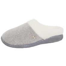 (Grey, UK 7) Womens Memory Foam Slippers Ladies Sherpa Faux Fur Lined Open Back House Shoes