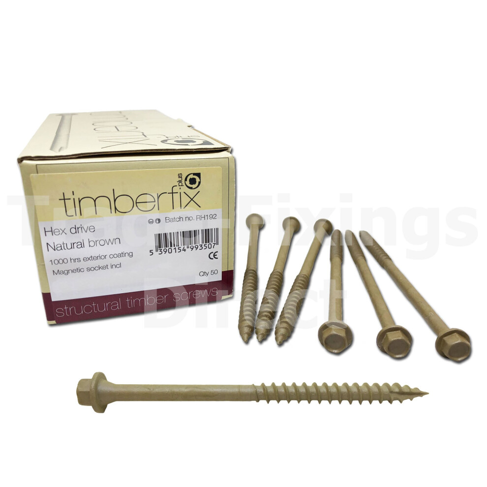 Pack of 50 - 6.5 x 150MM Genuine TIMBERFIXÂ® Plus Structural Timber DECKING Railway Sleeper Screws - Hexagon Head - Free Driver BIT