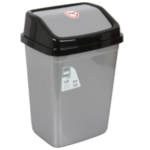 10 Liter Swing Bin Lidded Dustbin. Plastic Rubbish Waste Bin. (Silver) 1