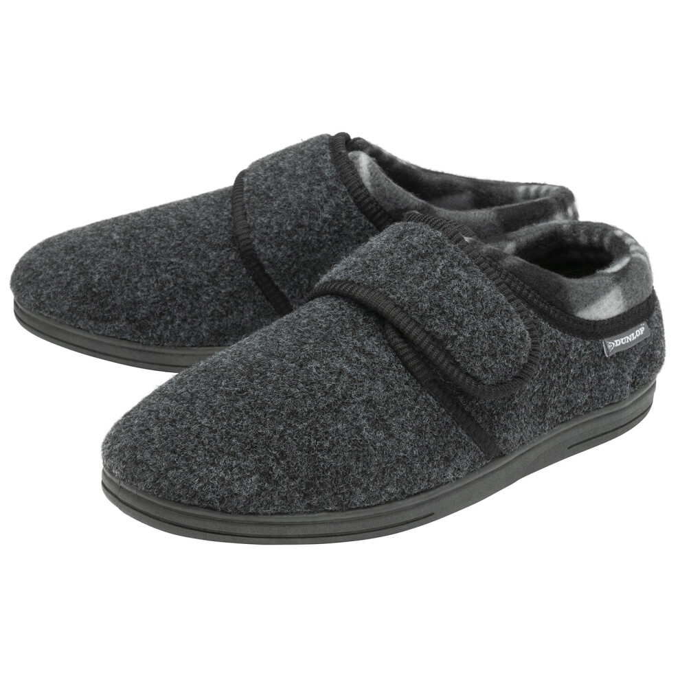(9 UK, Charcoal) Velcro Slippers for Men | Dunlop | Orthapedic | Easy Close