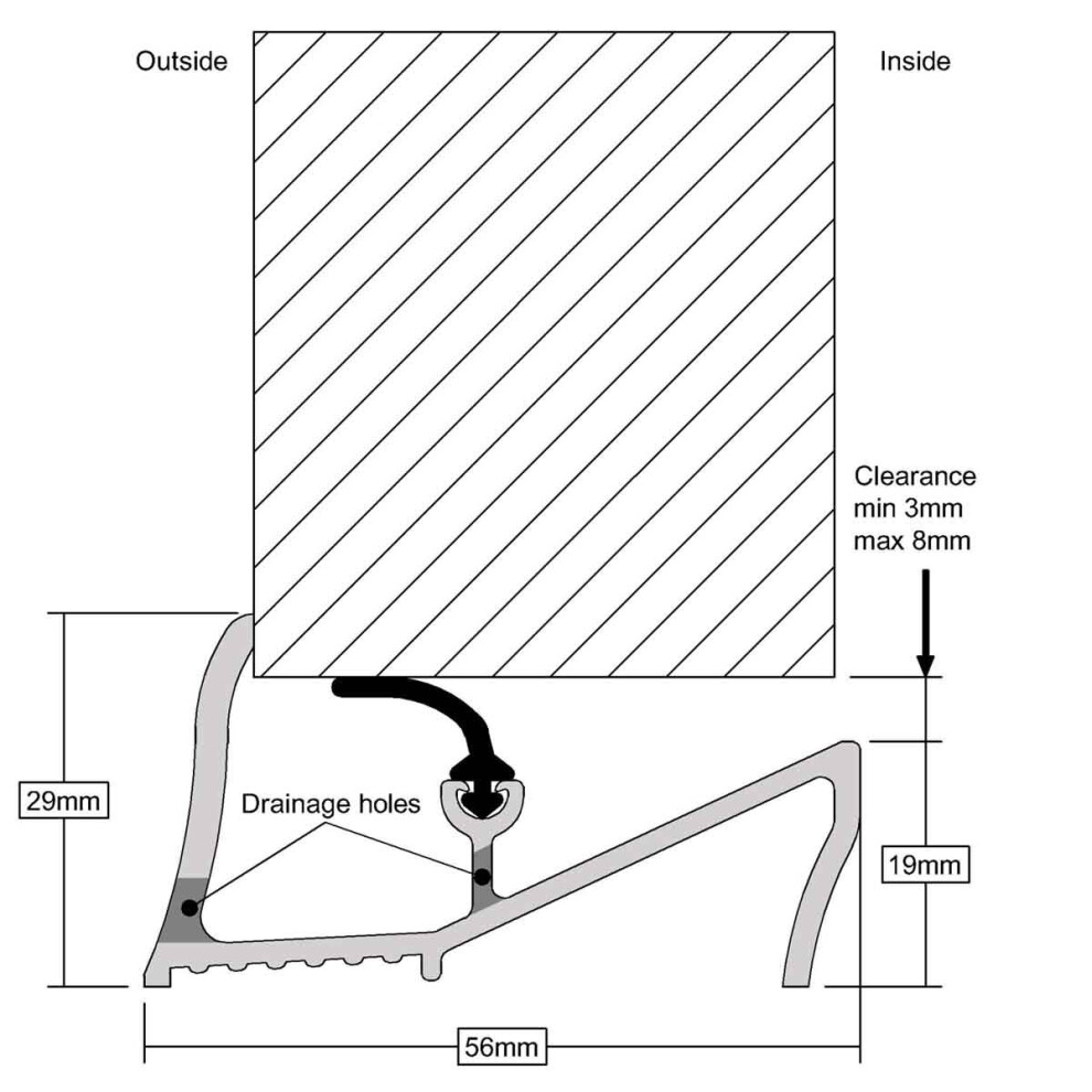 (Aluminium Silver) Lowline Door Threshold Sill Weather Water Draught Excluder Seal Cill 5017259000564