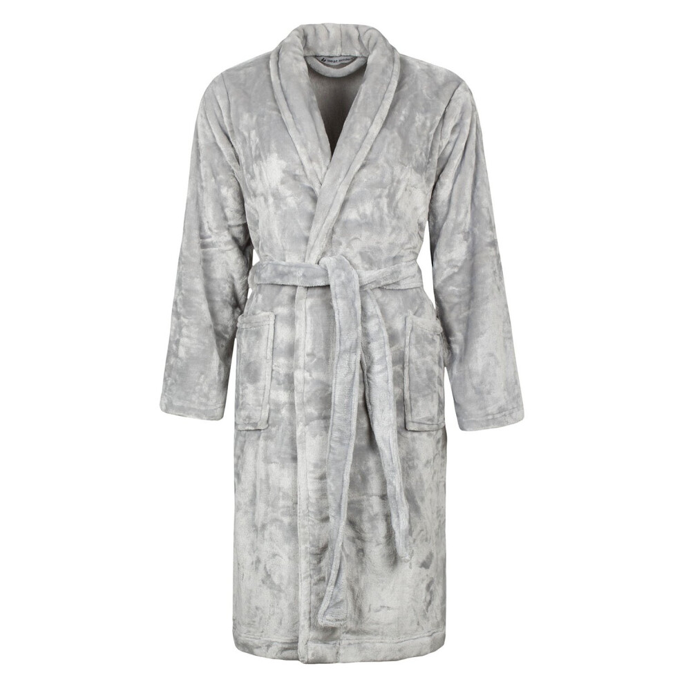 (L-XL, Grey) Ladies Soft Fleece Thermal Dressing Gown | Heat Holders | Warm Bathrobe