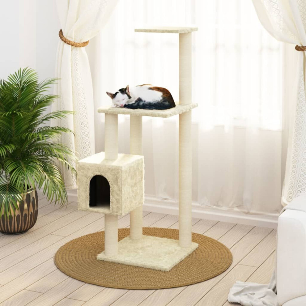 (Cream) vidaXL Cat Tree with Sisal Scratching Posts 104cm Cat Play Tower Multi Colours