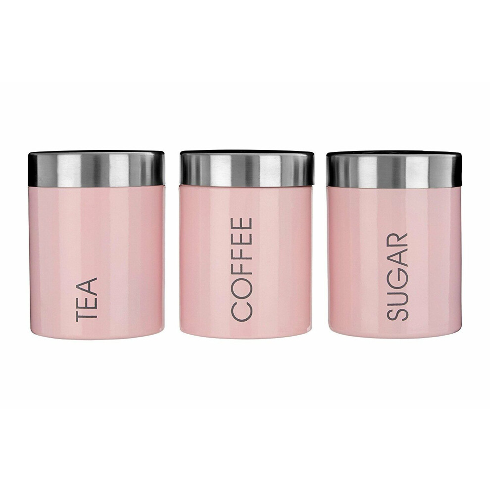 Kabalo Pink Set of 3 Tea Coffee & Sugar Canisters Kitchen Storage Containers Jars Pots (10cm x 12cm each)