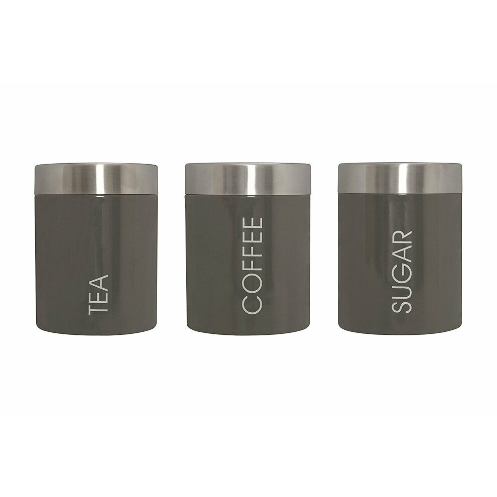 Kabalo Grey Set of 3 Tea Coffee & Sugar Canisters Kitchen Storage Containers Jars Pots (10cm x 12cm each)