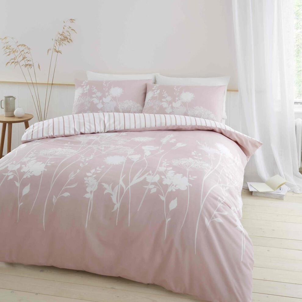 Catherine Lansfield Meadowsweet Floral Duvet Cover Blush Super King
