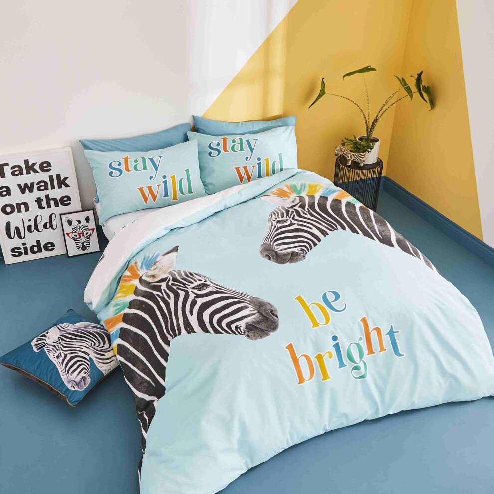Stay Wild Zebra Duvet Cover Blue Double