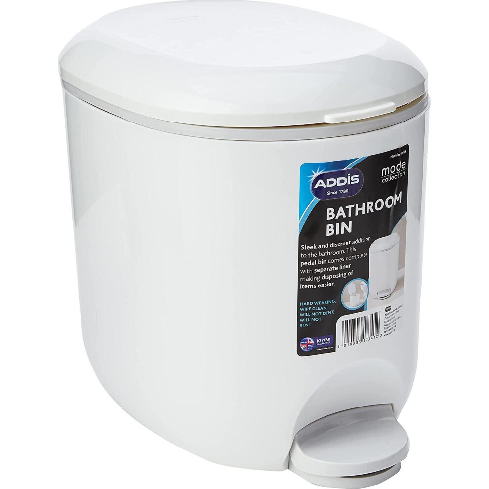 Premium Deluxe Bathroom Pedal Bin With inner, 3.5 litre, White Grey, 29 X 18.5 X 23cm