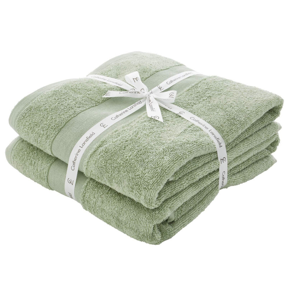 New Catherine Lansfield Antibacterial Bath Sheet Pair Sage