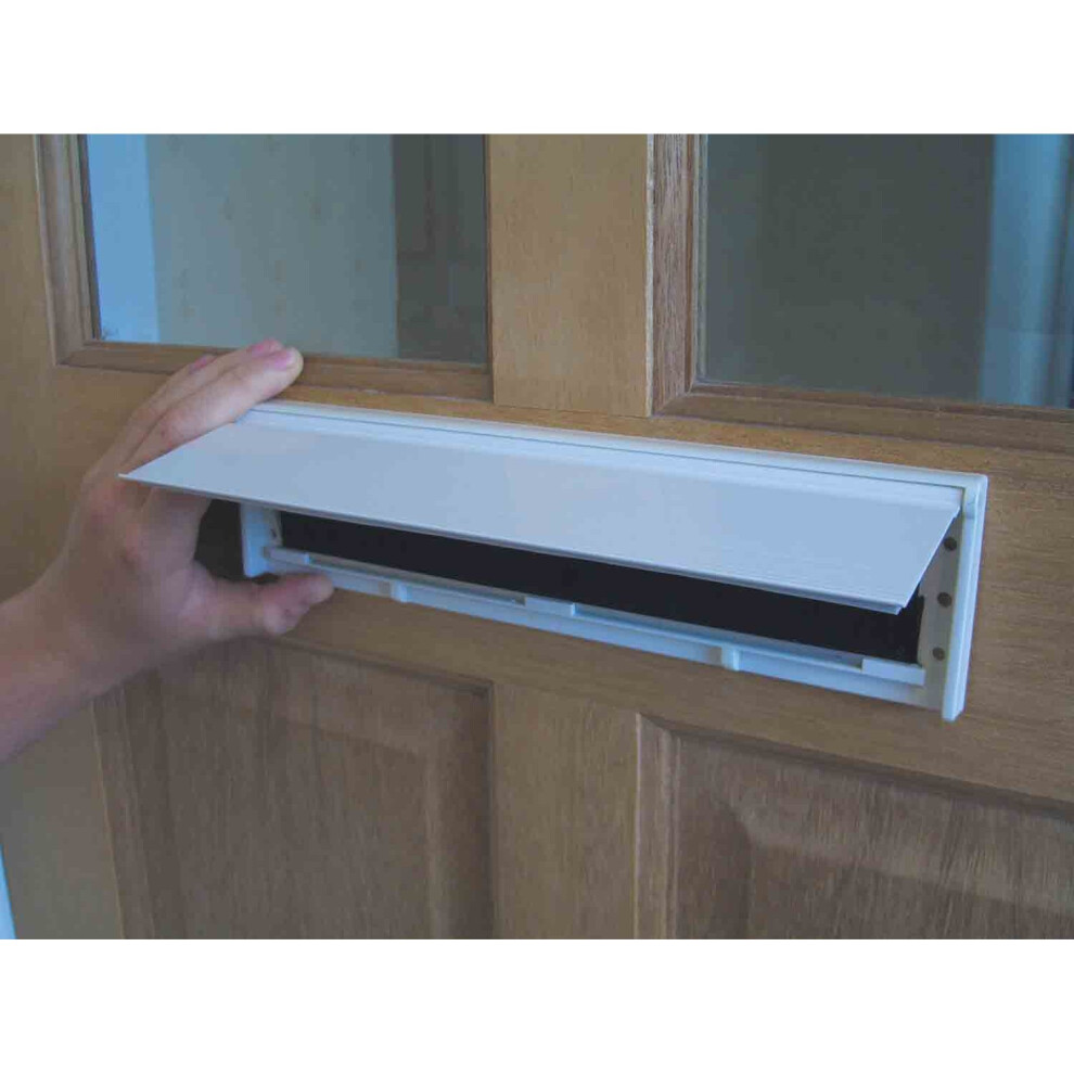 (White) Letterbox Draught Excluder Seal Brush Flap Letter Box Metal Weather Cover