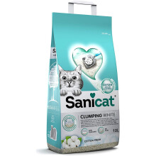 Sanicat Clumping White Cotton Fresh Cat Litter - 10L, Odour Control, Dust-Free, Low Tracking, Soft on Paws