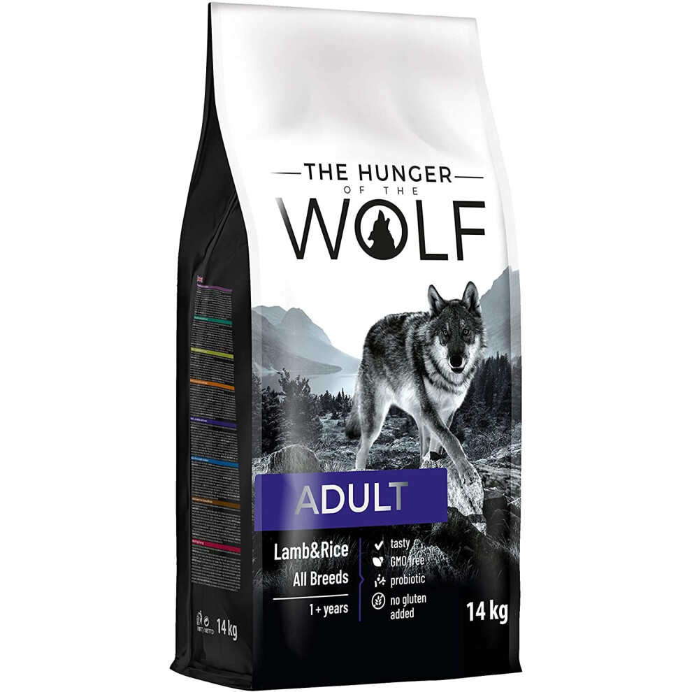 The Hunger of The Wolf Dry Dog Food for Adult Dogs with Lamb and Rice All Breeds, Delicate Formula, 14 kg