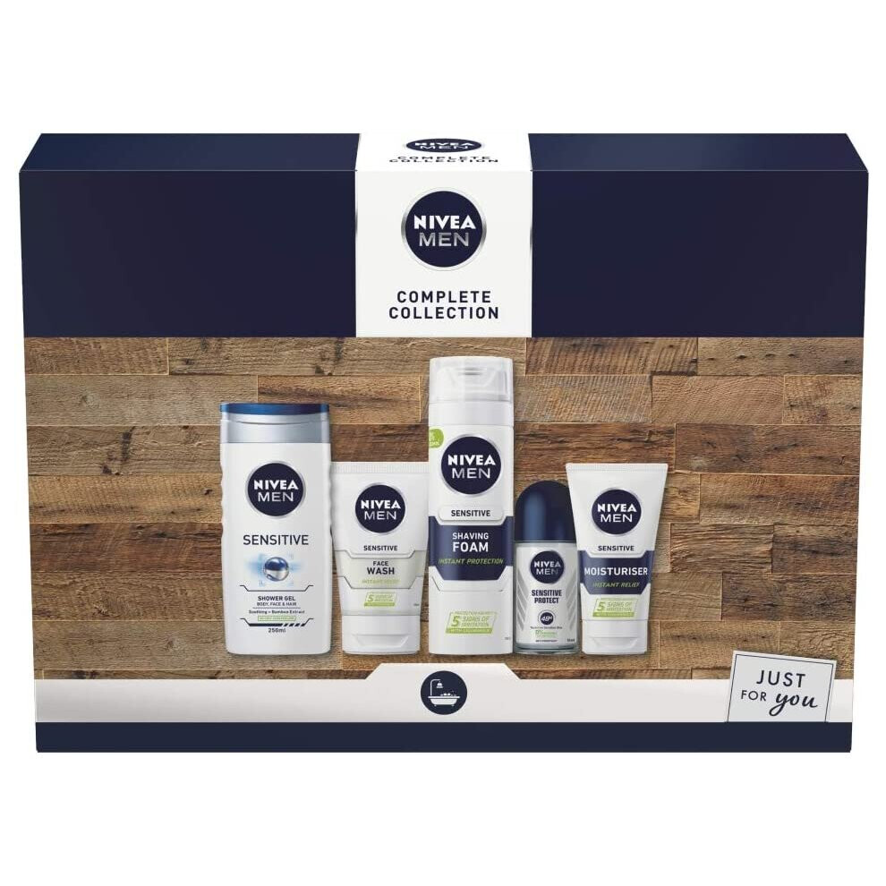 NIVEA MEN Complete Collection Giftset, Men's Toiletry Gift Set for Sensitive Skin, Conquer Skin Irritation with Our Men's Gift Set, 5 Item Men Gift Se