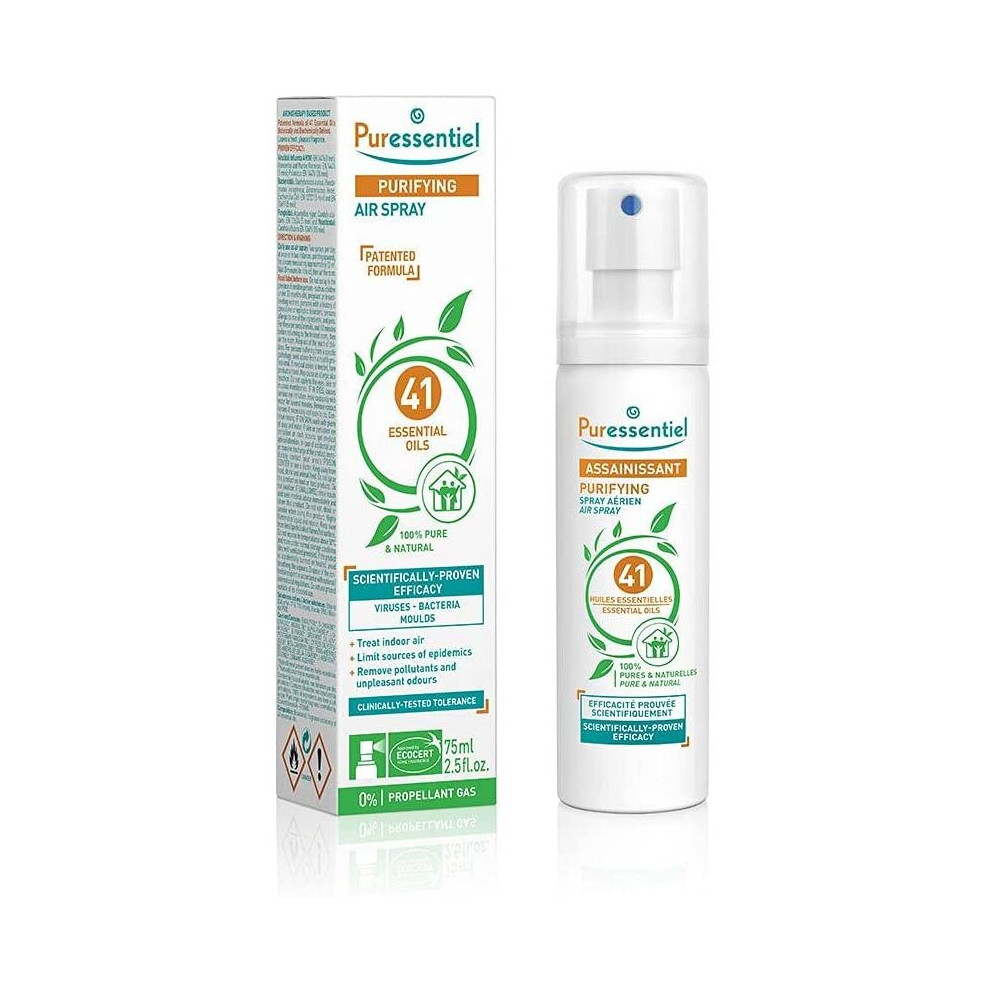 Puressentiel Purifying Air Spray 75 ml - Patented formula - Air & surfaces - 100% natural origin and fragrance - Pure essential oils - Propellant gas