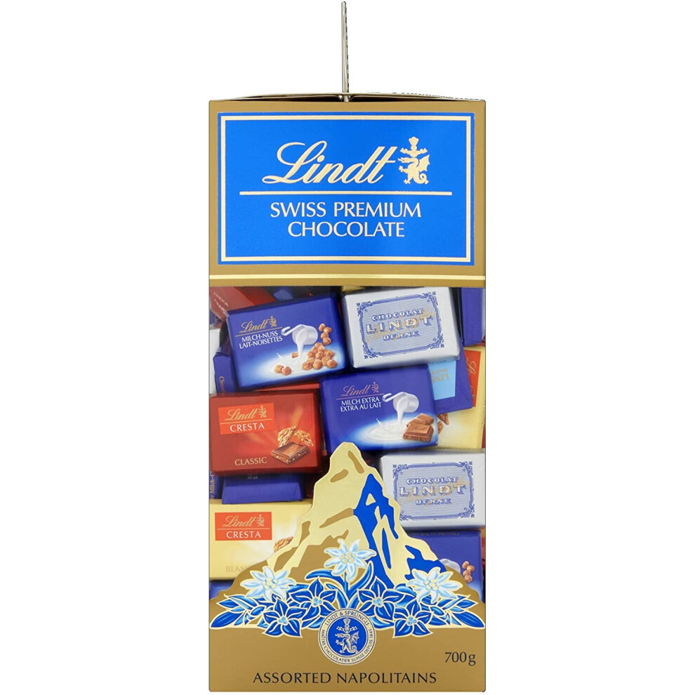 Lindt Swiss Assorted Napolitains Gift Box Containing A Mixture Of Swiss Milk Chocolate, Dark Chocolate, White Crisp Chocolate, Lindor Milk Chocolate A