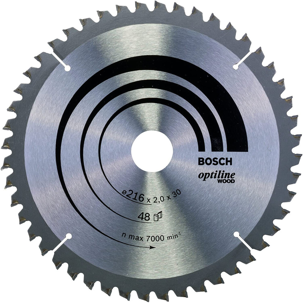 Bosch 2608640432 Optilineline Mitre Circular Saw Blade for Wood, 216mm x 2.0mm x 30mm, 48 Teeth, Silver