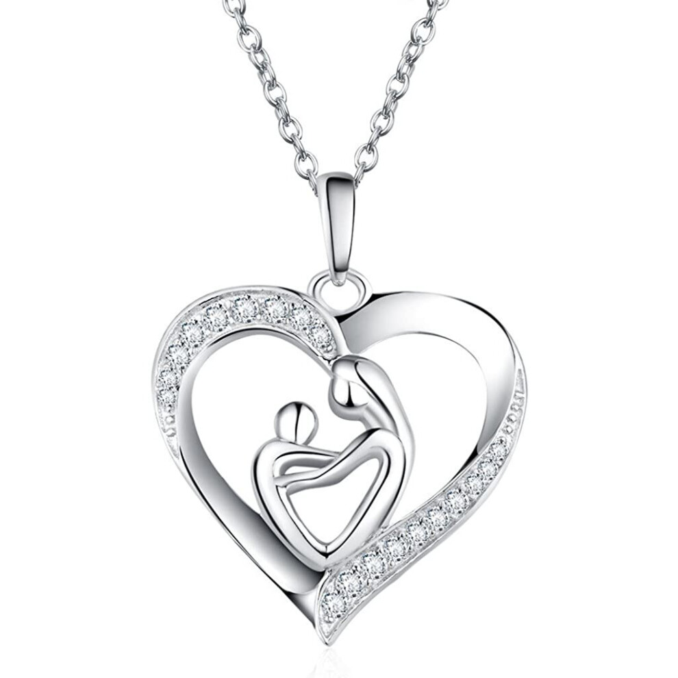 Necklaces 925 Sterling Silver Mother Holding Child Love Heart Shape Zirconia Pendant Necklace