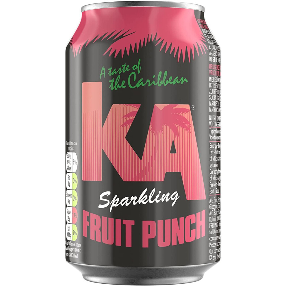 KA Sparkling Fruit Punch | 24 x 330ml Cans | Based on Original Jamaican Soft Drink Recipes | A Taste of the Caribbean