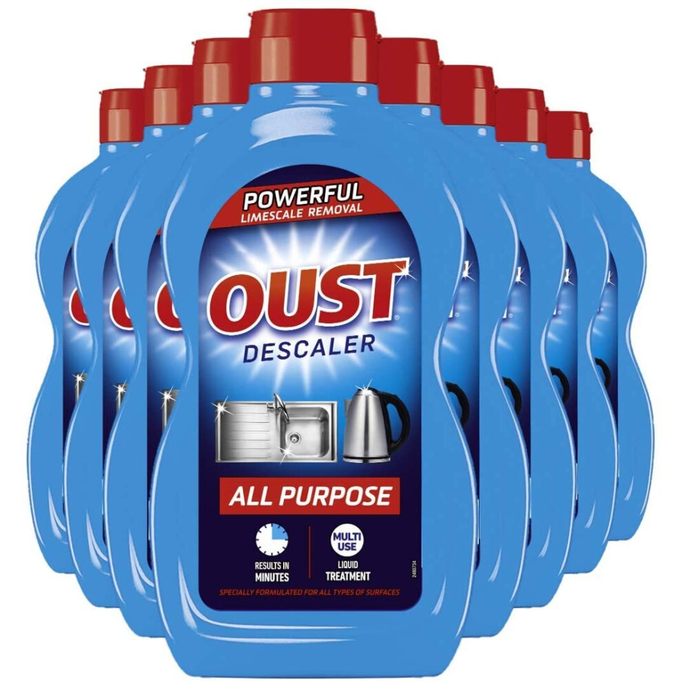 Oust Powerful All Purpose Liquid Descaler, Limescale Remover  Ideal for Kettles, Coffee Machines, Irons and Shower Heads (500 ml x8)