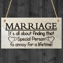 Red Ocean Marriage It's All About Finding That Special Person To Annoy For A Lifetime Funny Wooden Hanging Plaque Novelty Marriage Sign Anniversary Ma