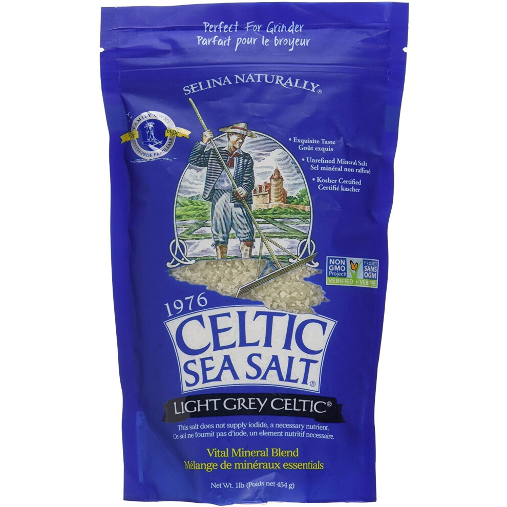 Light Grey Celtic Sea Salt 1 Pound Resealable Bag - Additive-Free, Delicious Sea Salt, Perfect for Cooking, Baking and More - Gluten-Free, Non-GMO Ver