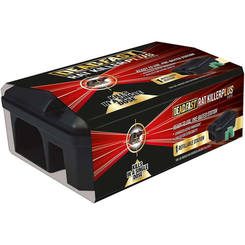 Deadfast Rat Killer Plus, Ready To Use Pre-Baited with Poison Block Bait Station