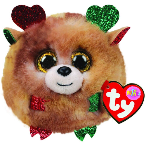 Ty Ty UK Ltd 2005917 Ty Puffies Fudge Reindeer Xmas 2020-Ty Reg Plush Animal, Multicolor