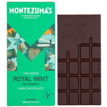 Montezuma's Royal Mint 74% Cocoa Dark Chocolate with Peppermint GlutenFree Vegan and Organic 90g Bar