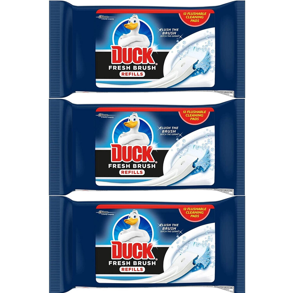 THREE PACKS of Duck Fresh Brush Refill (3 X 12 Flushable Cleaning Pads)