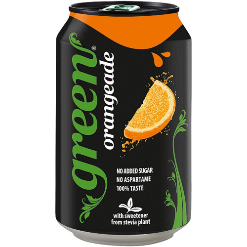 Green Orangeade Cans 24 Pack, No Added Sugar Soft Drink, Low Calorie, Sparkling Natural Orange Flavour - Bulk Pack of 24 Cans x 330 ml