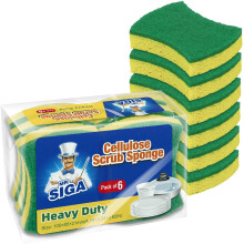 MR.SIGA Heavy-Duty Cellulose Scrub Sponge – Dual-Sided Dishwashing for Kitchen, 12-Pack