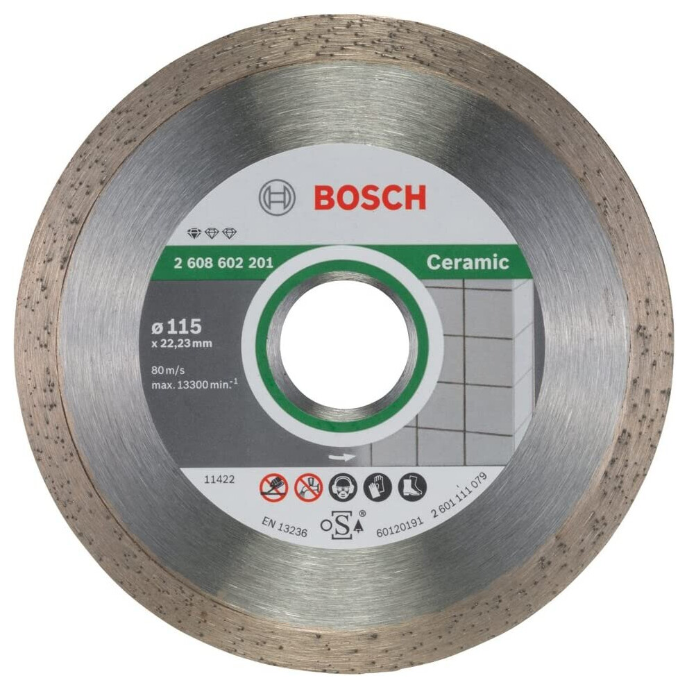 Bosch 2608602201 Ceramic Diamond Cutting Disc, 115Mm, 22.23Mm X 1.6Mm X 7Mm, Silver/Grey