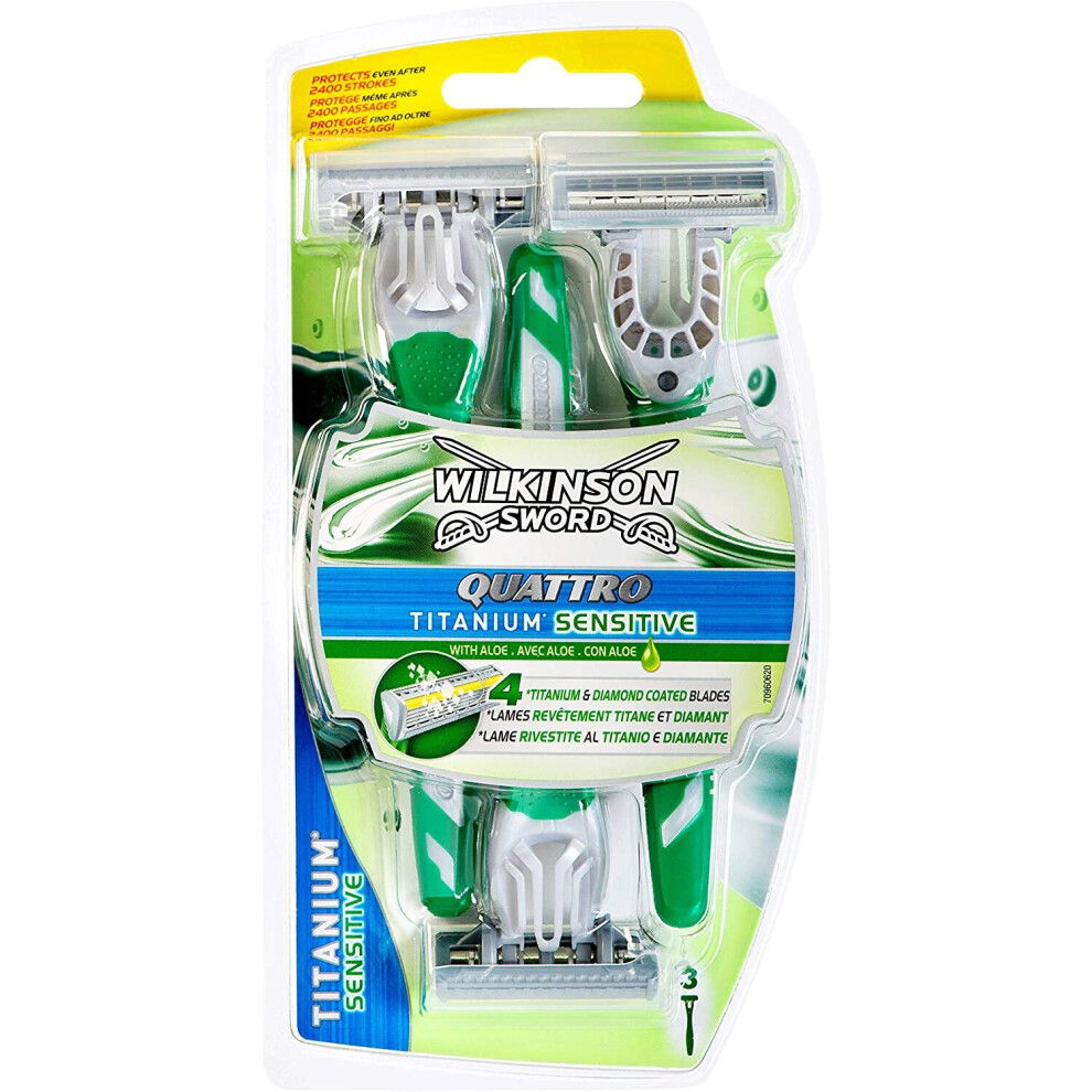 Wilkinson Sword Quattro Titanium Sensitive Men's Disposables Razors X 3