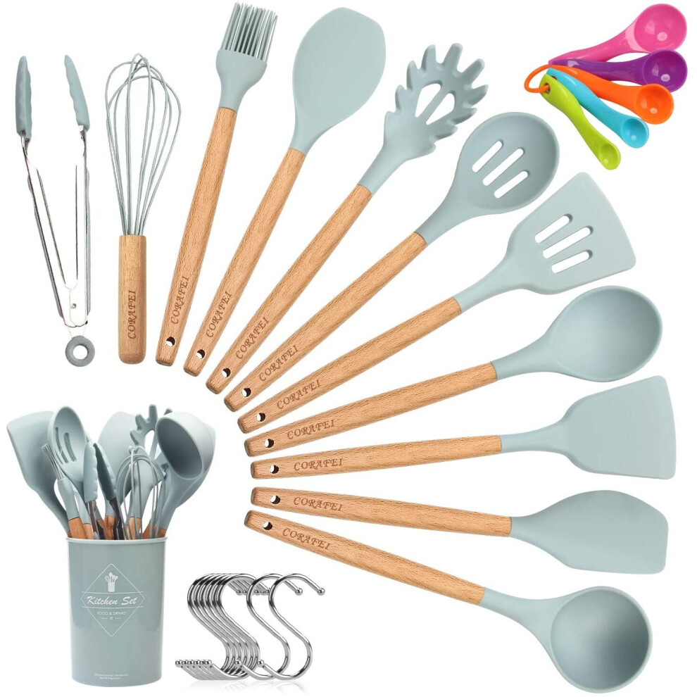ELECTRAPICK Kitchen Utensil Set Silicone Cooking Utensils - 11 Pieces Cooking Spatula Turner Heat Resistant Tools with Wooden Handle for Nonstick Non