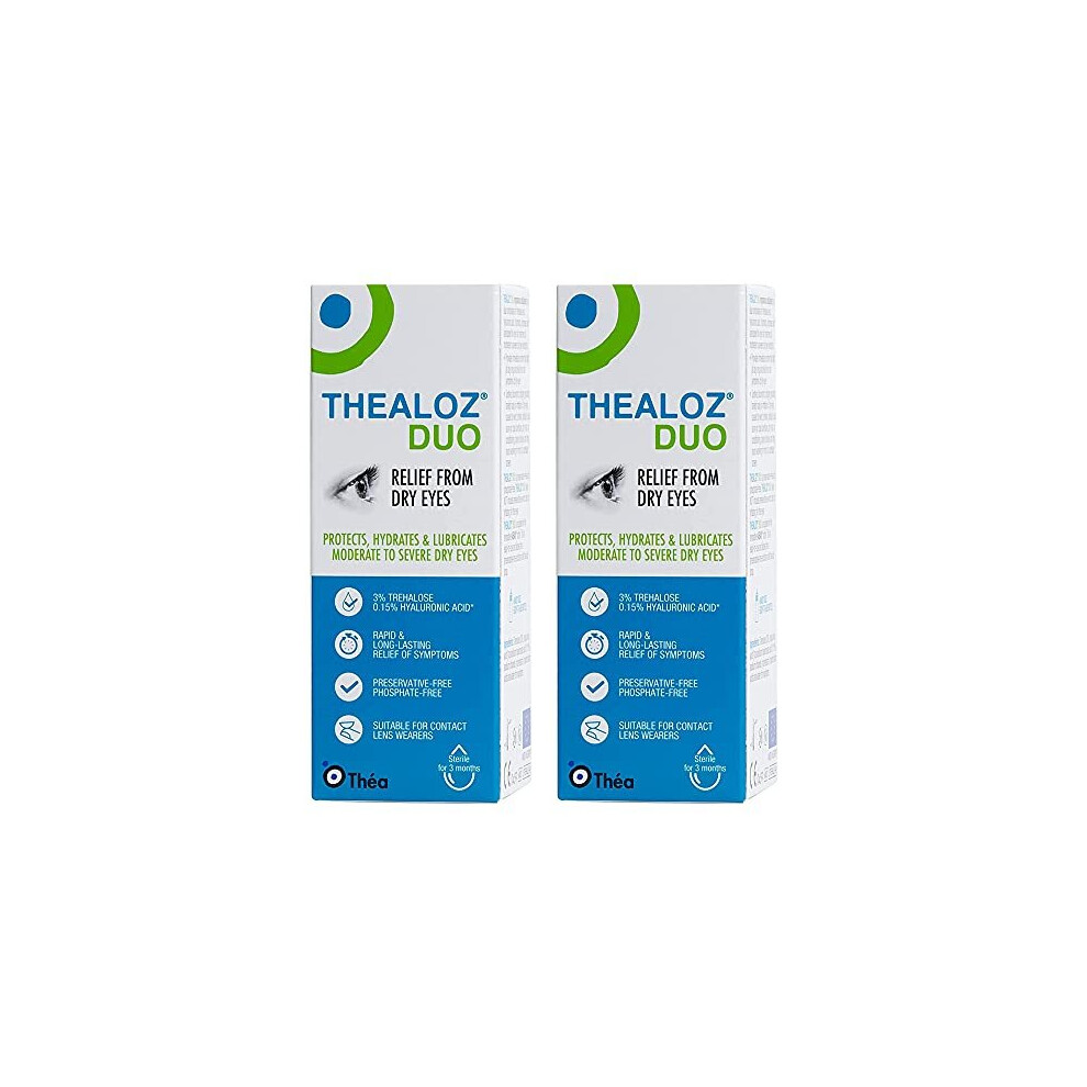 2 x Thealoz Duo Eye Drops 10ml | Eye Drops for Tired & Dry Eyes | Hypotonic Solution for Enhanced Relief & Protection from Dry Eyes