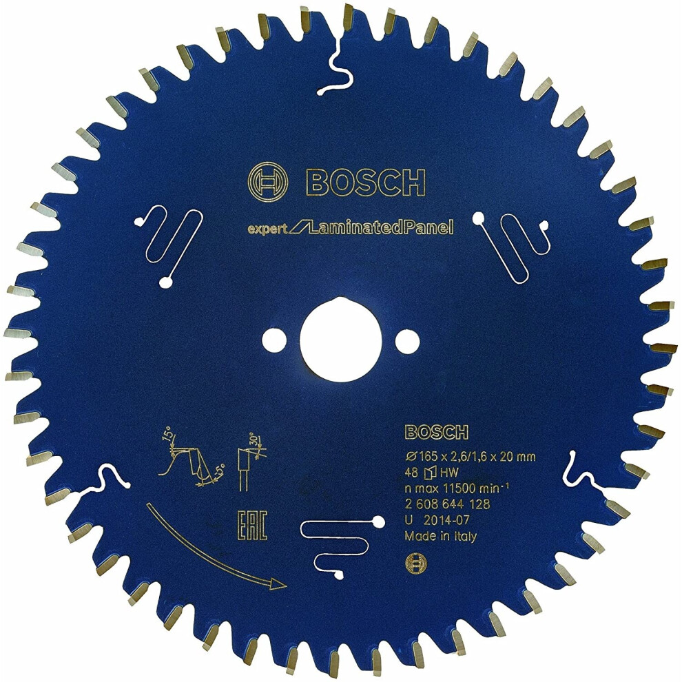 Bosch 2608644128 Circular Saw Blade Expert for Laminated Panel, 165mm x 20mm x 2.6mm, Blue