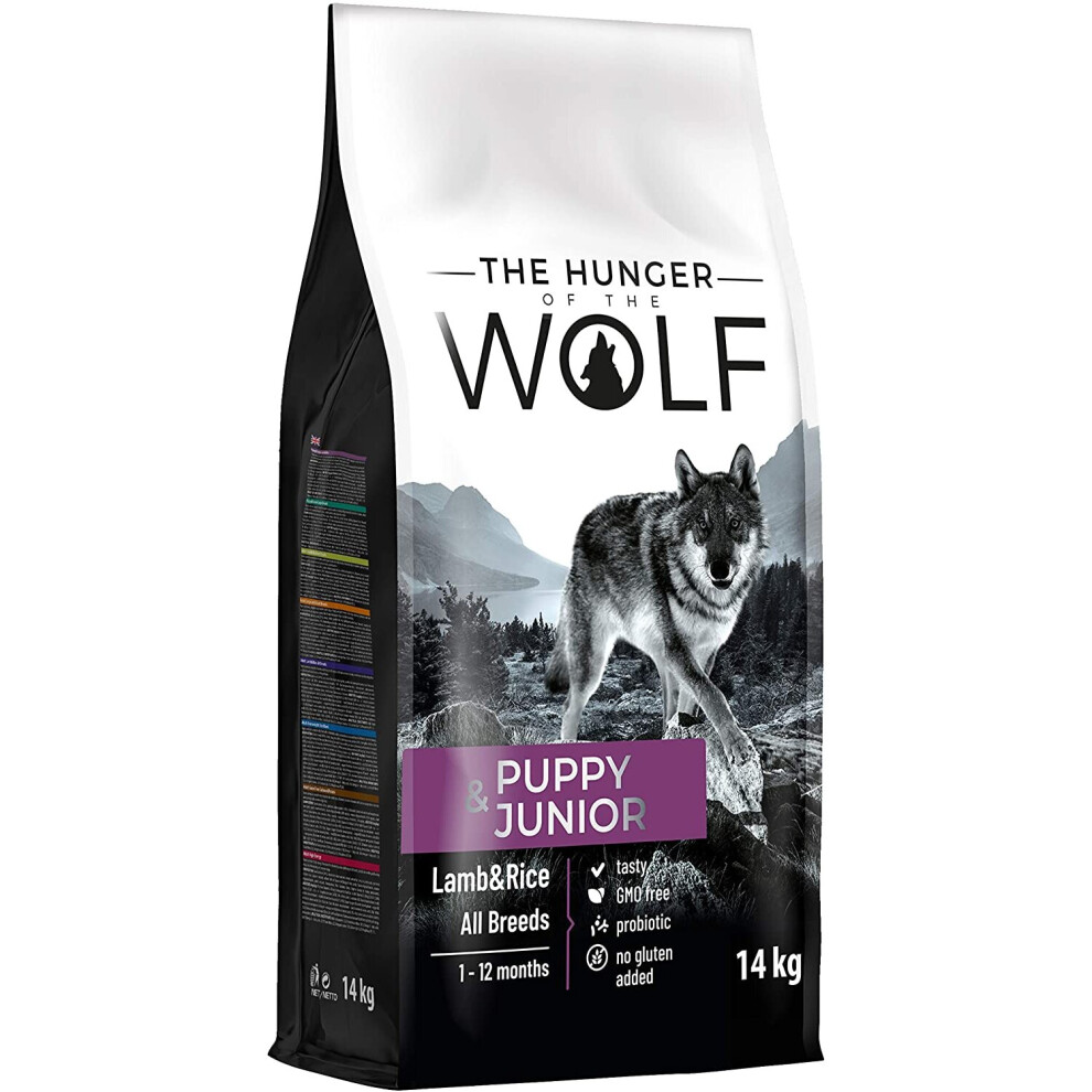 The Hunger of The Wolf Dry Dog Food for Puppy and Junior with Lamb and Rice All Breeds, Delicate Formula, 14 kg