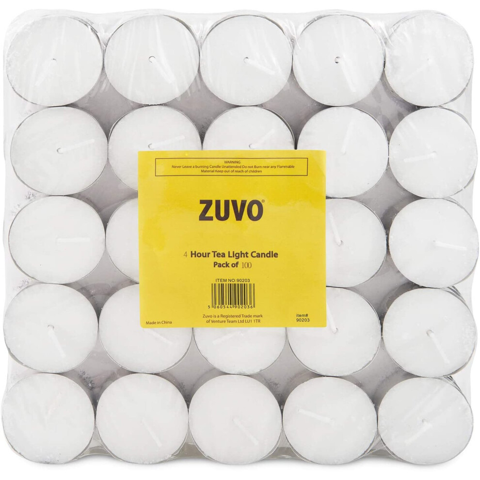 Zuvo Tea Light Candles 100 Pack 4 Hour Burn Unscented Cotton Wicks Clean Burning 3.8 x 1.3 cm-image-OPC-P8TDFTZ-NEW