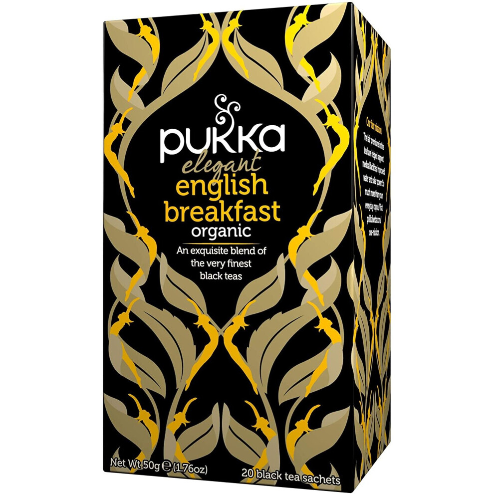 Pukka Elegant English Breakfast, Organic Black Tea with Nam Lanh (4 Pack, 80 Tea bags)