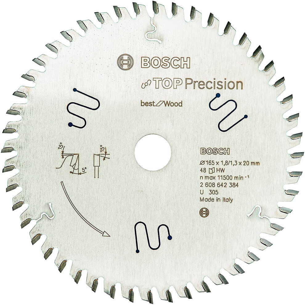 Bosch Professional Top Precision Best for Wood Circular Saw Blade (for Wood, 165 x 20 x 1.8 mm, 48 Teeth; Accessories for Circular Saws)