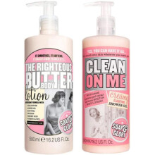Soap & Glory The Righteous Body Butter Lotion & Clean On Me Shower Gel Bundle – 500ml Each, Hand Pumps