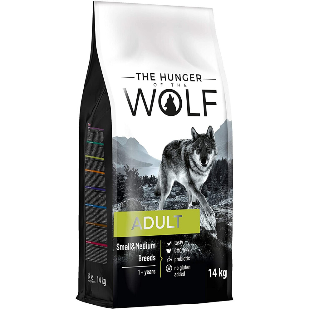 The Hunger of The Wolf Dry Dog Food for Adult Dogs Small and Medium Breeds, Chicken, Vit E and C, 14 kg