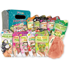 7th Heaven Pamper Hamper Gift Set - Includes a Variety of Peel-Off and Mud Face Masks, Coconut Hair Rescue Masque, Soft Blush Exfoliating Body Puff an