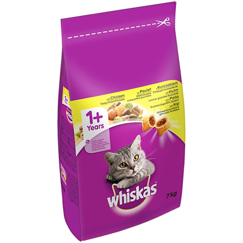 Whiskas 1+ Dry Cat Food for Adult cats with Chicken, 1 bag (1 x 7 kg)