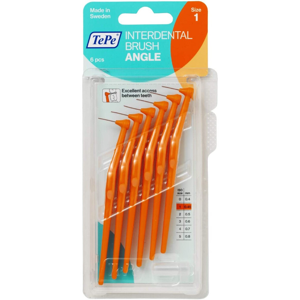 Tepe Angled 0.45mm Orange Interdental Brushes - Pack of 6