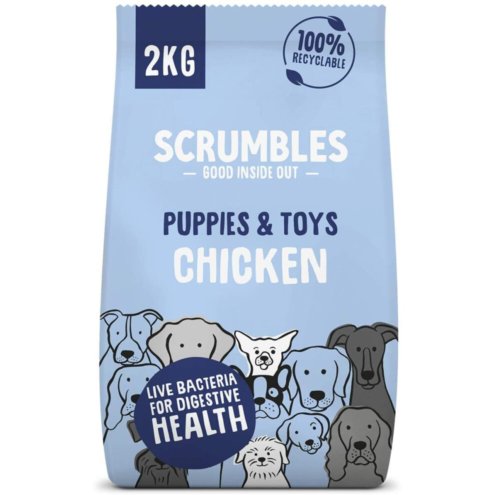 Scrumbles Natural Gluten-Free Dog Dry Food With Fresh Chicken, For Puppies And Adult Toy Breeds, 2 Kg