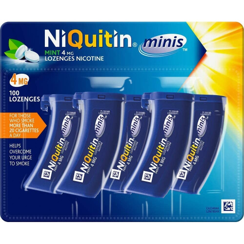 NiQuitin NiQuitin Mini Mint παστίλιες, 4 mg, Βοήθημα διακοπής καπνίσματος, 100 Count